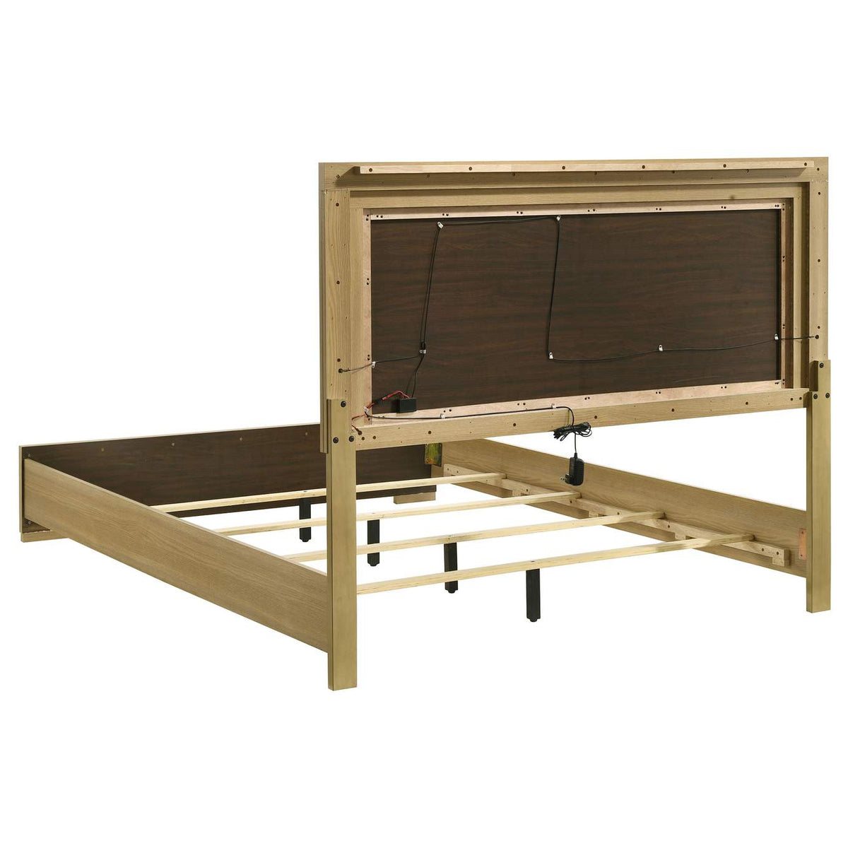 215651Q Hyland Wood Queen LED Panel Bed Natural and White