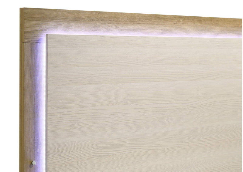 215651Q Hyland Wood Queen LED Panel Bed Natural and White