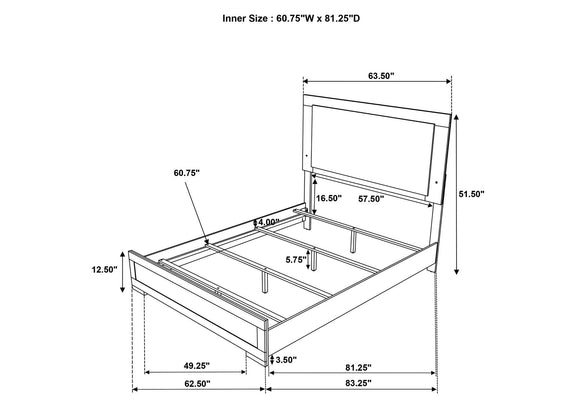215651Q Hyland Wood Queen LED Panel Bed Natural and White