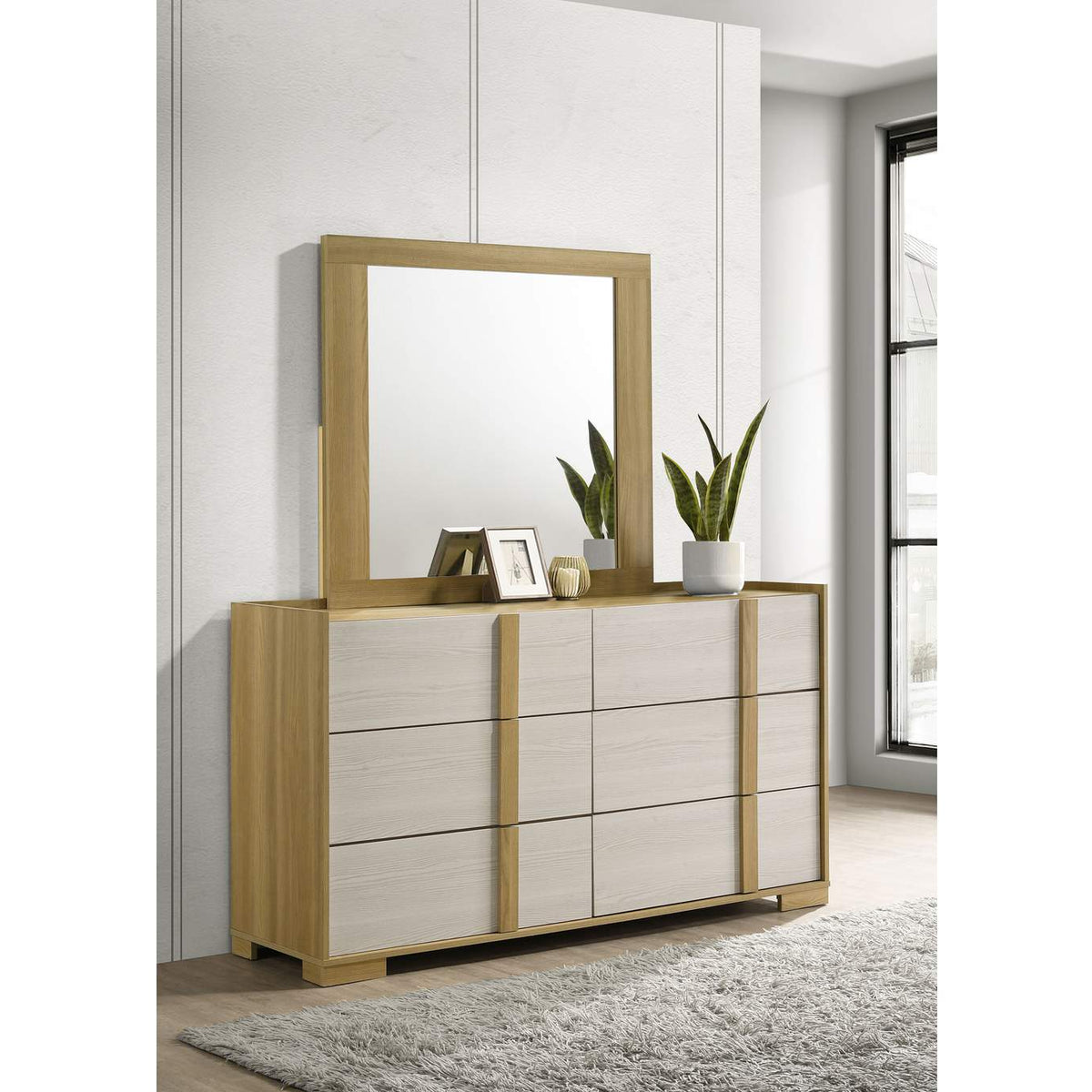 215653M Hyland 6-drawer Dresser with Mirror Natural