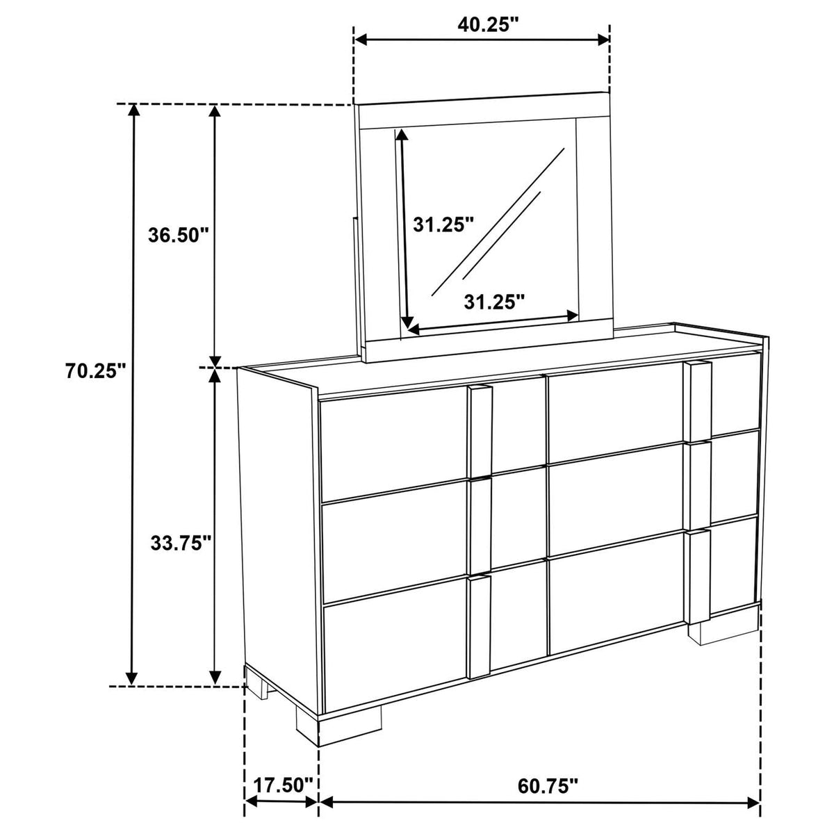 215653M Hyland 6-drawer Dresser with Mirror Natural