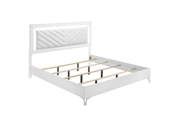 215791KE-S4 Cassia 4-piece Eastern King LED Bedroom Set White High Gloss