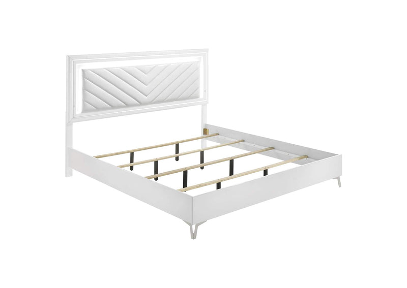 215791KE-S4 Cassia 4-piece Eastern King LED Bedroom Set White High Gloss