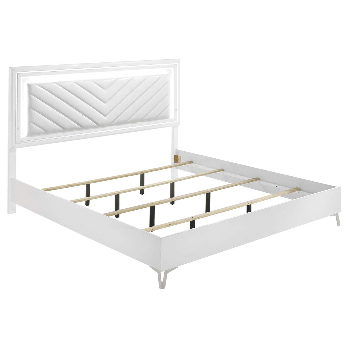 215791KE-S5 Cassia 5-piece Eastern King LED Bedroom Set White High Gloss