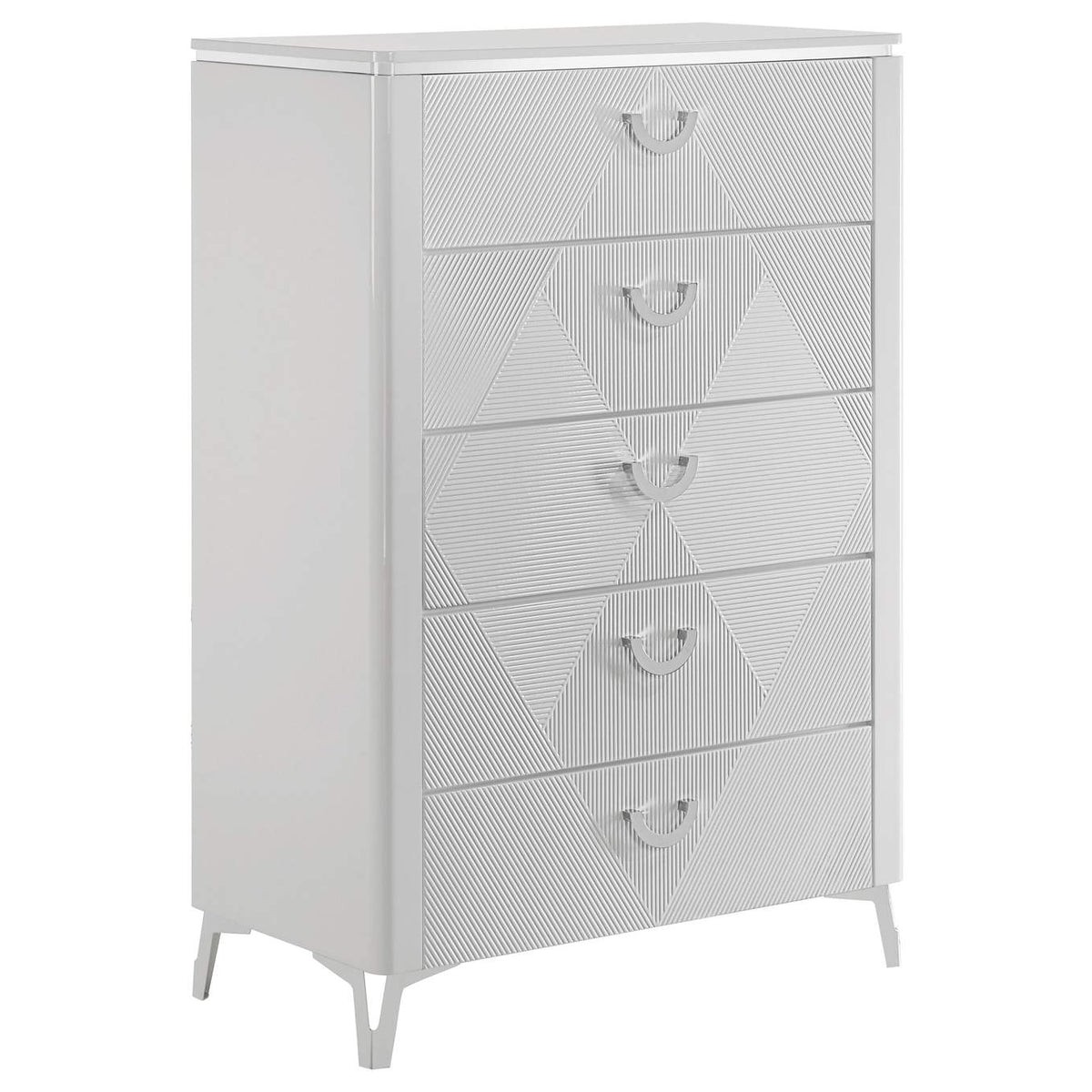 215791KE-S5 Cassia 5-piece Eastern King LED Bedroom Set White High Gloss