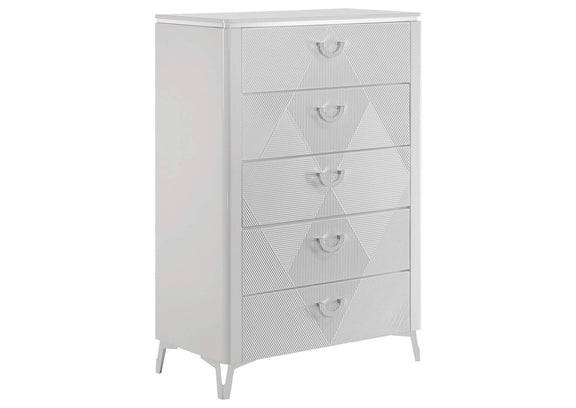 215791KE-S5 Cassia 5-piece Eastern King LED Bedroom Set White High Gloss