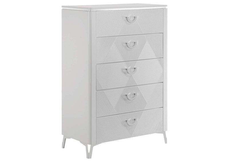 215791KE-S5 Cassia 5-piece Eastern King LED Bedroom Set White High Gloss
