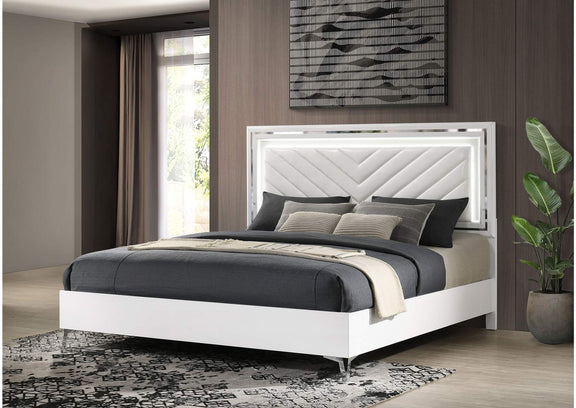 215791KE Cassia Eastern King LED Panel Bed White High Gloss