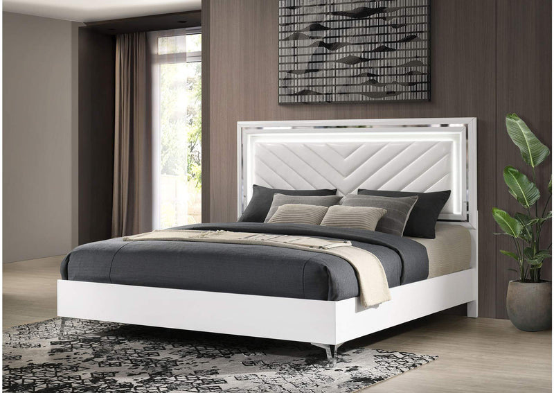 215791KE Cassia Eastern King LED Panel Bed White High Gloss