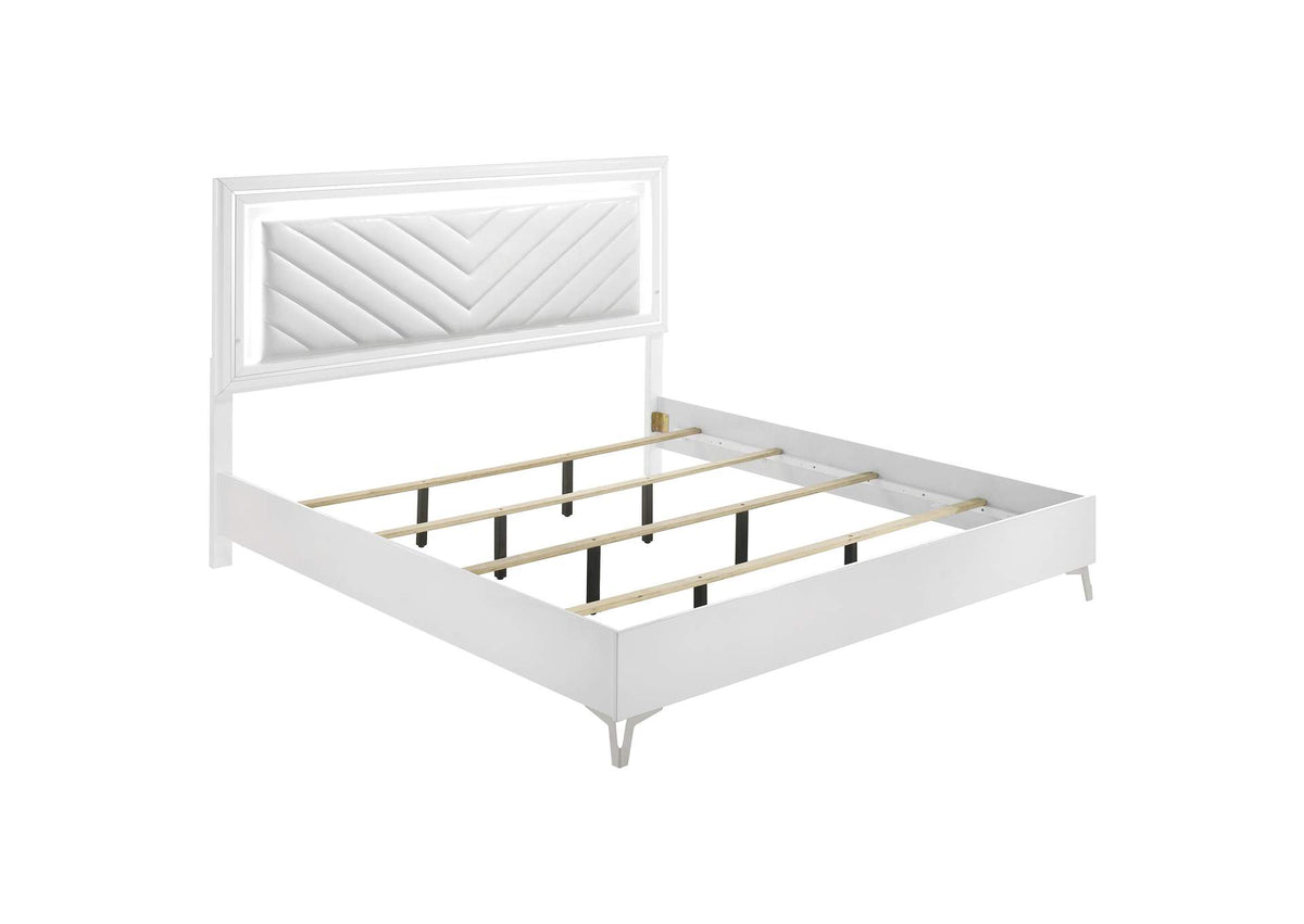 215791KE Cassia Eastern King LED Panel Bed White High Gloss