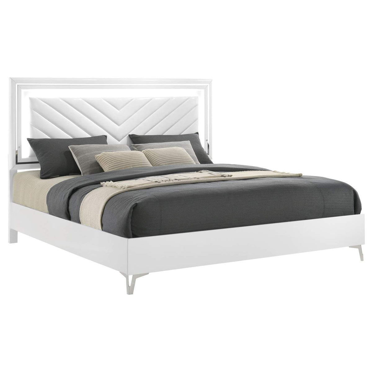 215791KE Cassia Eastern King LED Panel Bed White High Gloss