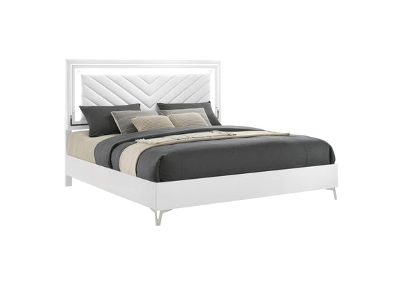 215791KE Cassia Eastern King LED Panel Bed White High Gloss