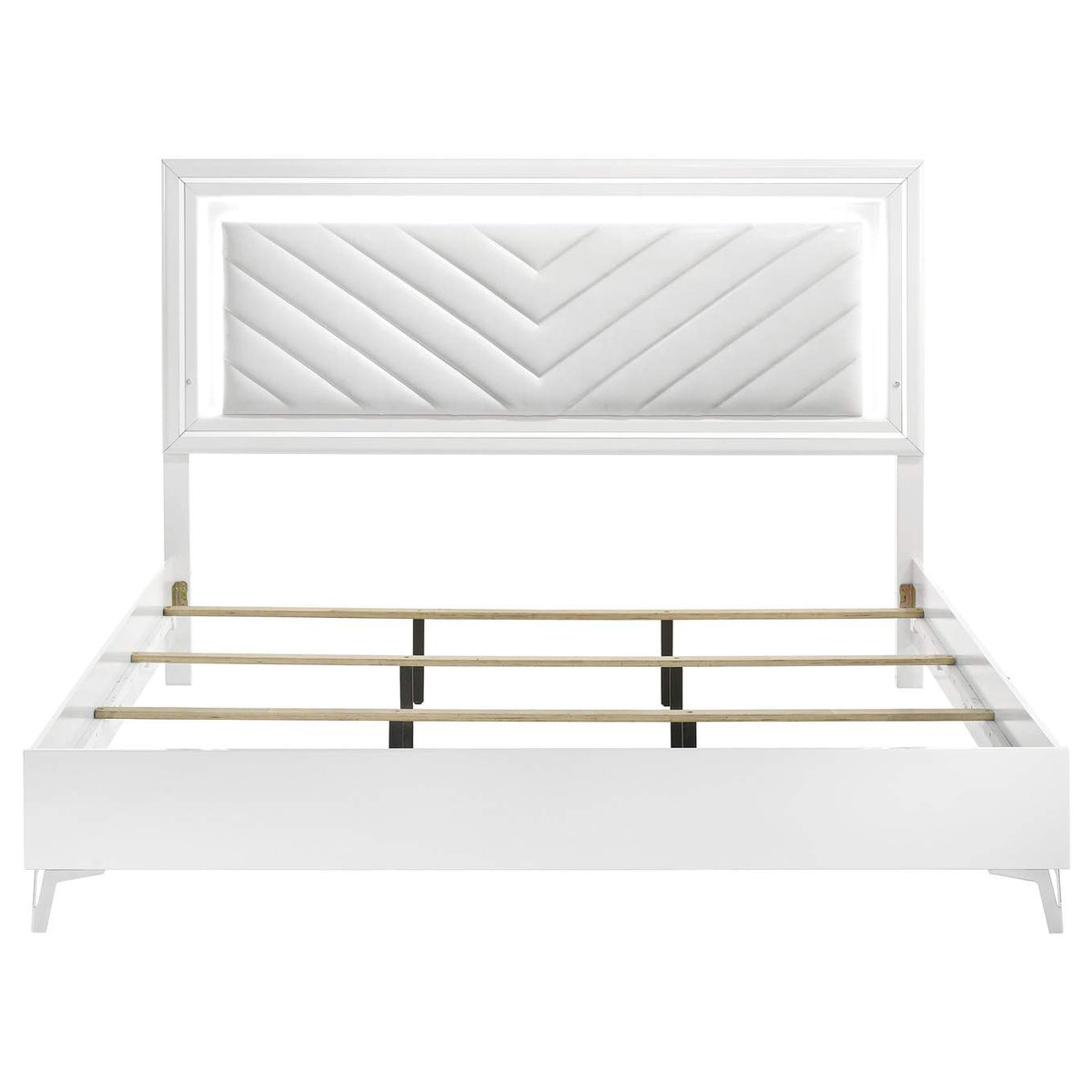 215791KE Cassia Eastern King LED Panel Bed White High Gloss