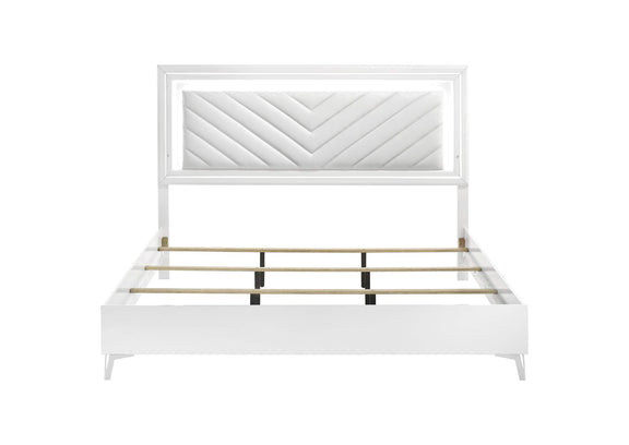 215791KE Cassia Eastern King LED Panel Bed White High Gloss