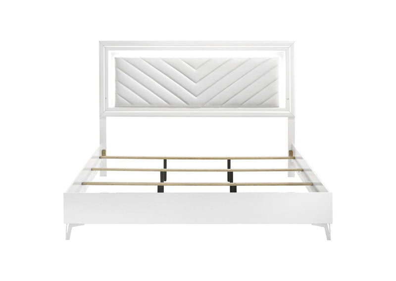 215791KE Cassia Eastern King LED Panel Bed White High Gloss