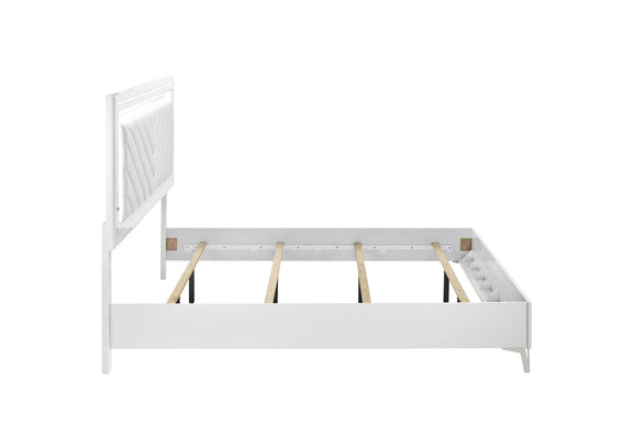 215791KE Cassia Eastern King LED Panel Bed White High Gloss