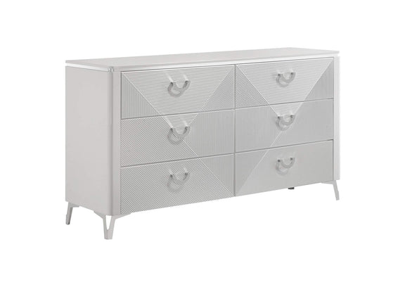 215791Q-S4 Cassia 4-piece Queen LED Bedroom Set White High Gloss