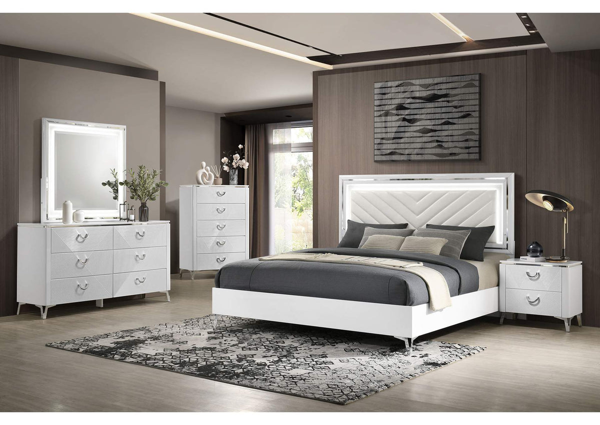 215791Q-S5 Cassia 5-piece Queen LED Bedroom Set White High Gloss