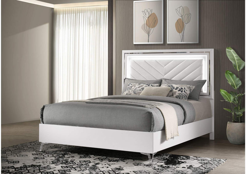 215791Q Cassia Queen LED Panel Bed White High Gloss