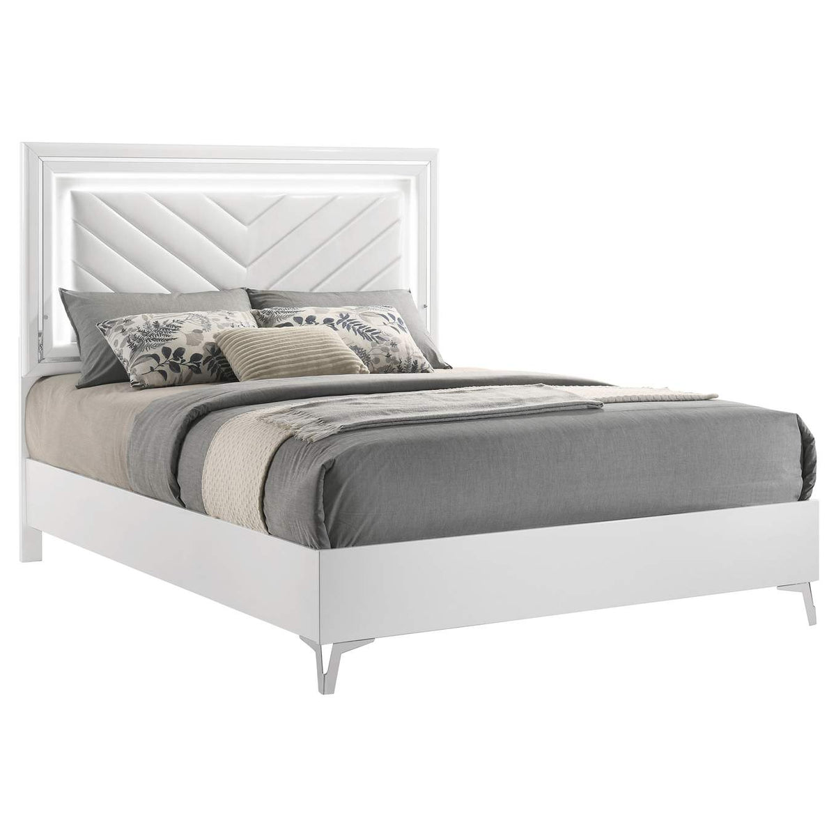 215791Q Cassia Queen LED Panel Bed White High Gloss