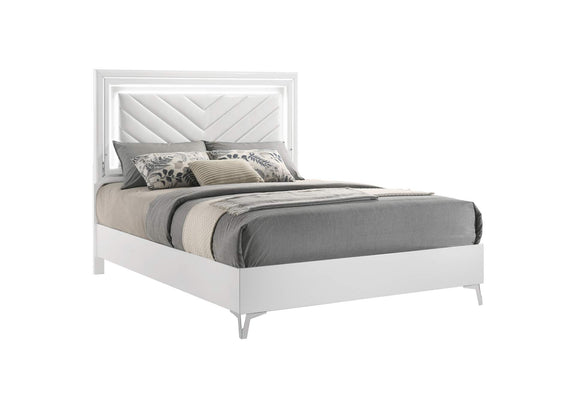 215791Q Cassia Queen LED Panel Bed White High Gloss