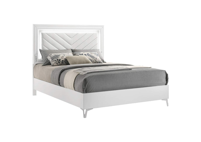 215791Q Cassia Queen LED Panel Bed White High Gloss