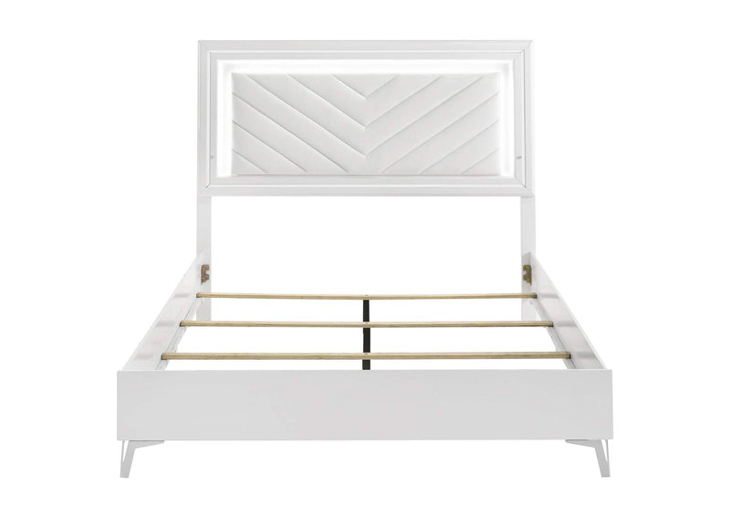 215791Q Cassia Queen LED Panel Bed White High Gloss