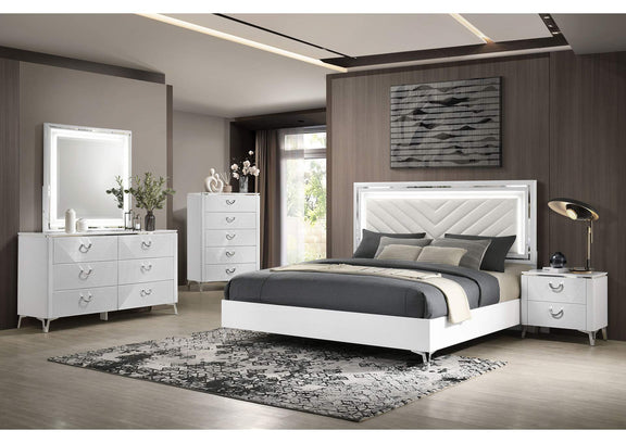 215791Q Cassia Queen LED Panel Bed White High Gloss