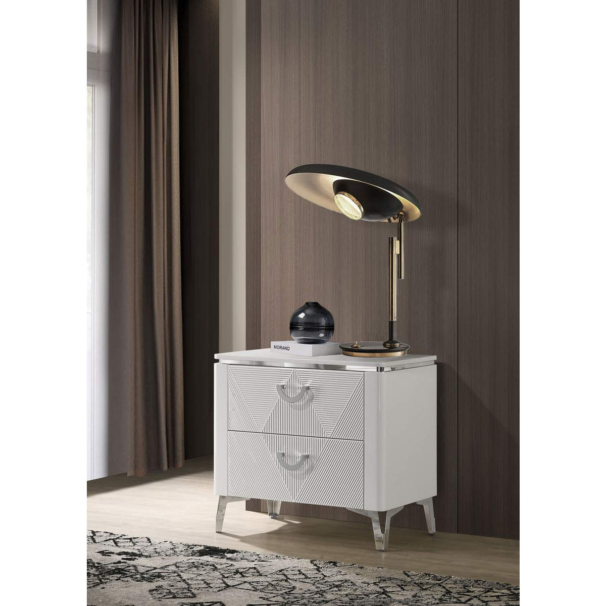 215792 Cassia 2-drawer Nightstand Bedside Table White High Gloss