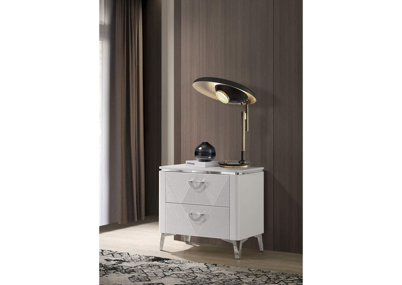 215792 Cassia 2-drawer Nightstand Bedside Table White High Gloss