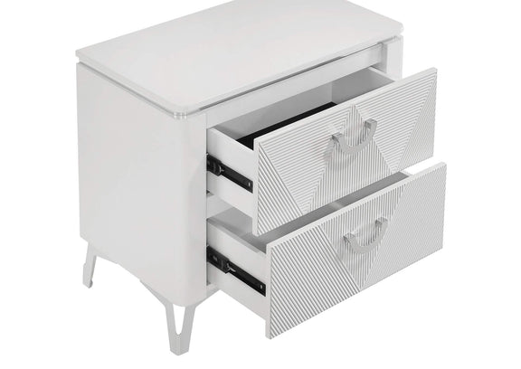 215792 Cassia 2-drawer Nightstand Bedside Table White High Gloss