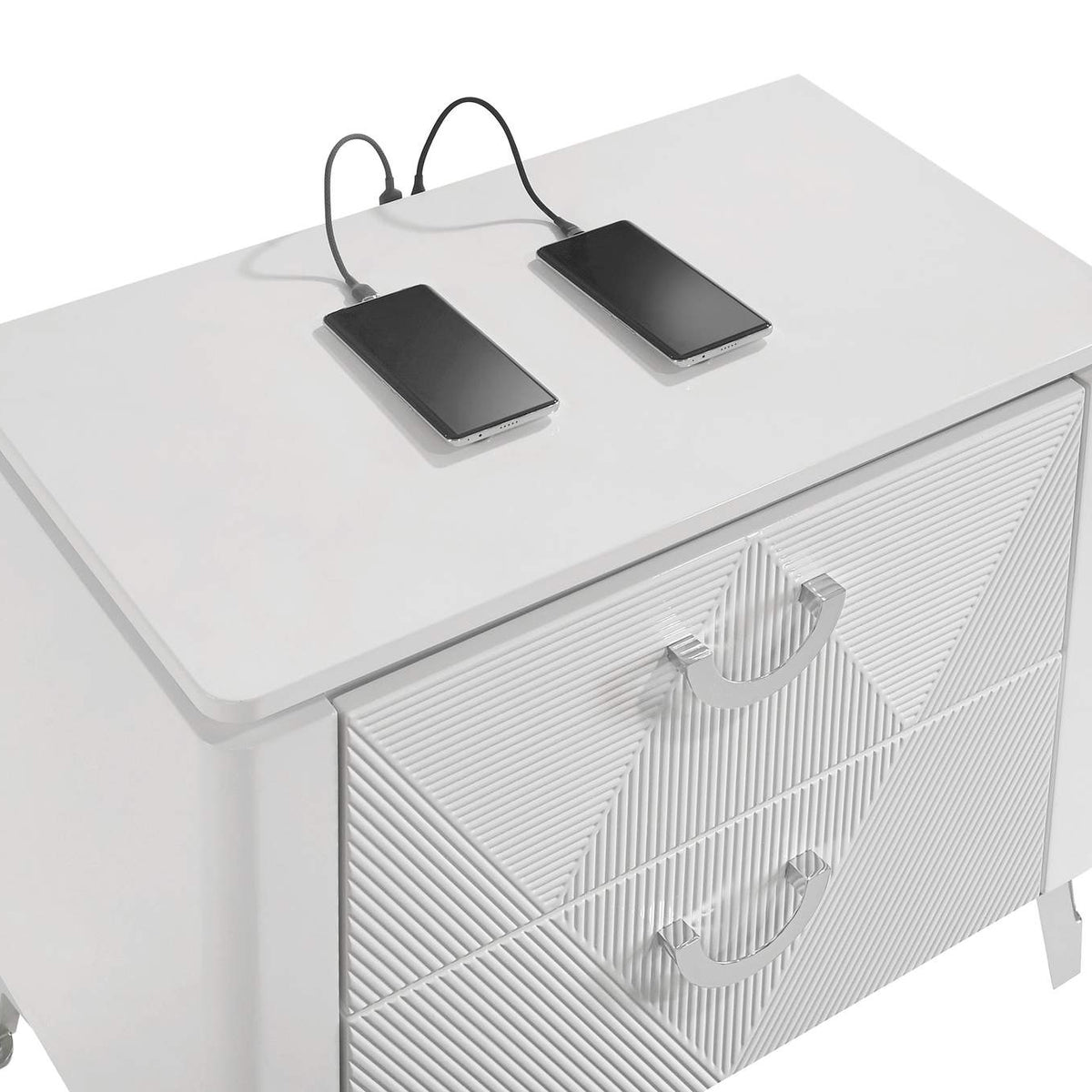 215792 Cassia 2-drawer Nightstand Bedside Table White High Gloss