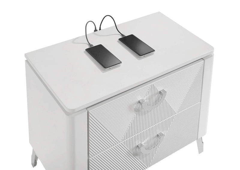 215792 Cassia 2-drawer Nightstand Bedside Table White High Gloss