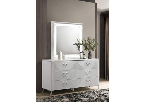 215793M Cassia 6-drawer Dresser Cabinet with Mirror White High Gloss