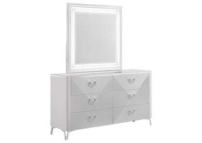 215793M Cassia 6-drawer Dresser Cabinet with Mirror White High Gloss