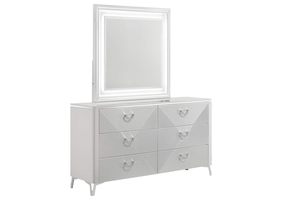 215793M Cassia 6-drawer Dresser Cabinet with Mirror White High Gloss