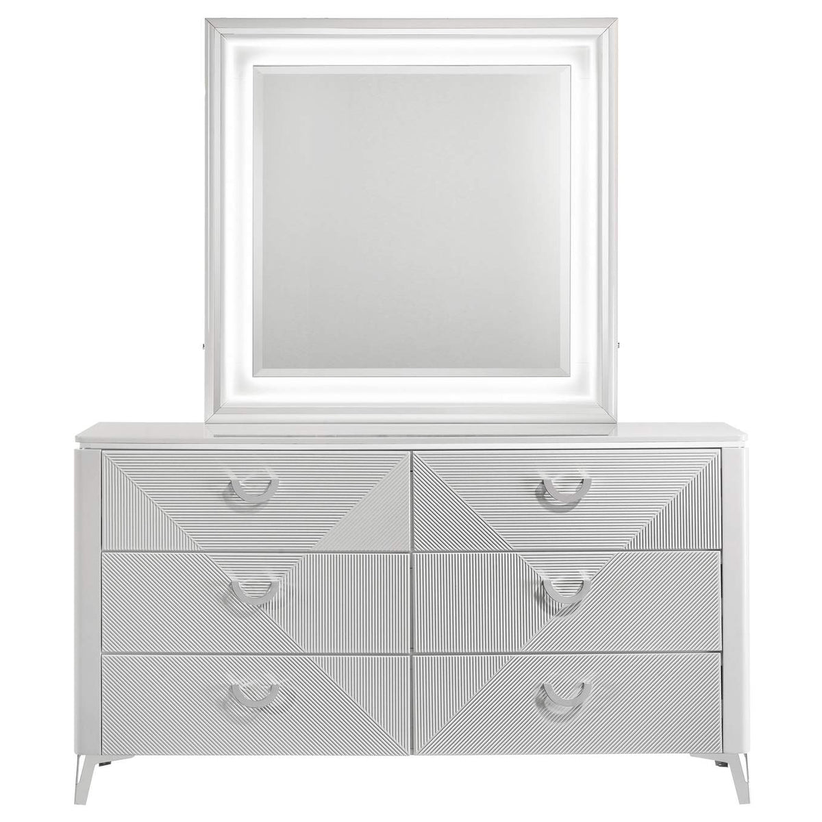 215793M Cassia 6-drawer Dresser Cabinet with Mirror White High Gloss