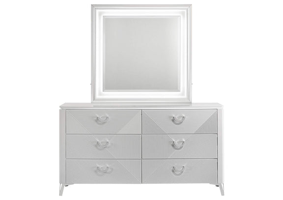 215793M Cassia 6-drawer Dresser Cabinet with Mirror White High Gloss
