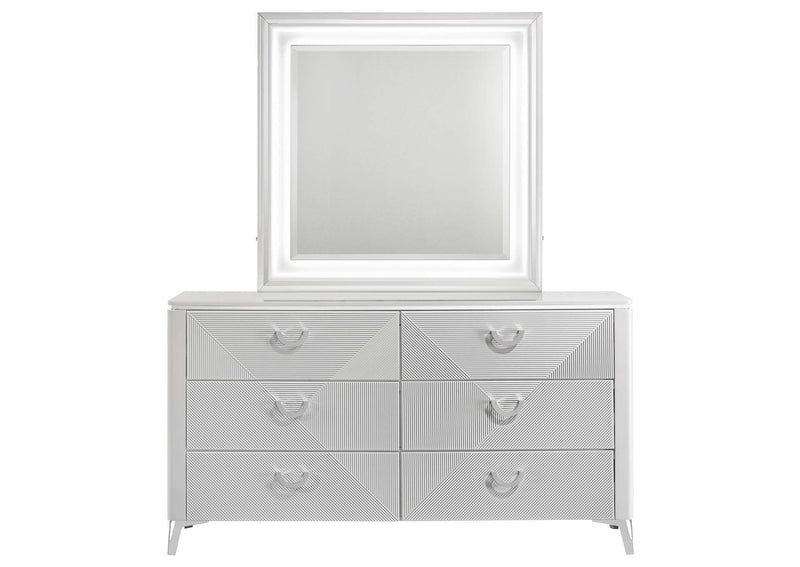 215793M Cassia 6-drawer Dresser Cabinet with Mirror White High Gloss