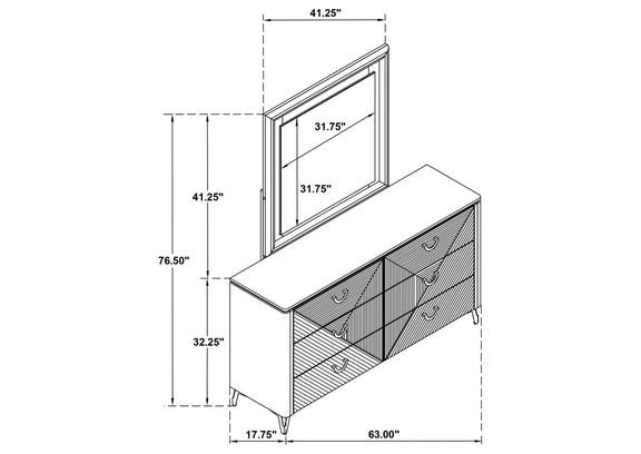215793M Cassia 6-drawer Dresser Cabinet with Mirror White High Gloss