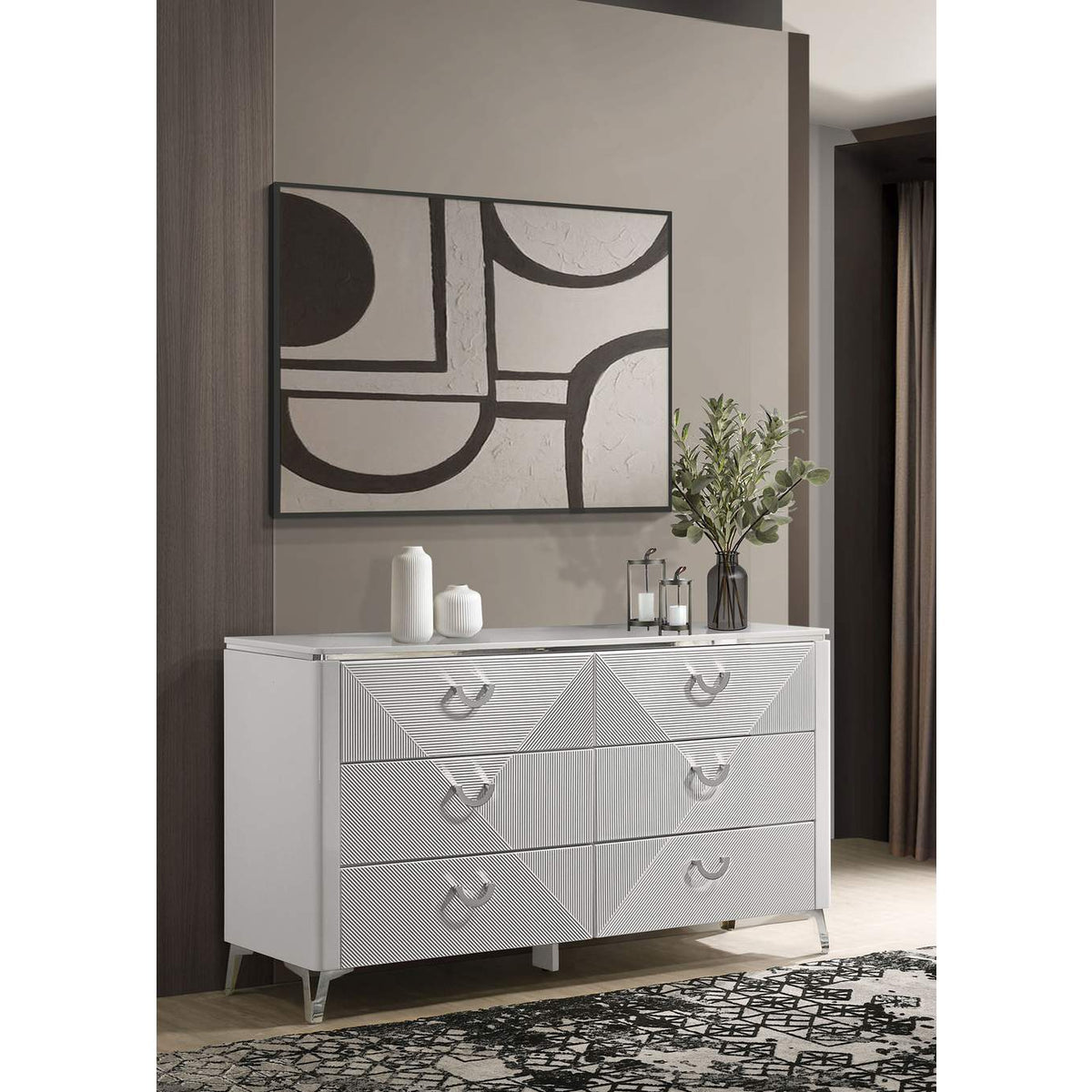 215793 Cassia 6-drawer Bedroom Dresser Cabinet White High Gloss