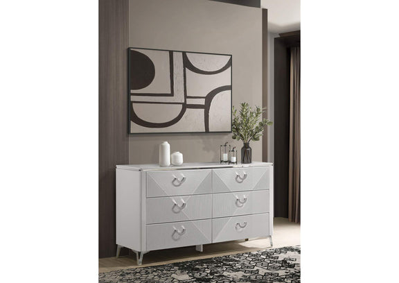 215793 Cassia 6-drawer Bedroom Dresser Cabinet White High Gloss