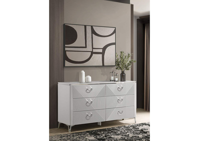 215793 Cassia 6-drawer Bedroom Dresser Cabinet White High Gloss