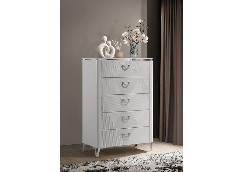 215795 Cassia 5-drawer Bedroom Chest of Drawers White High Gloss