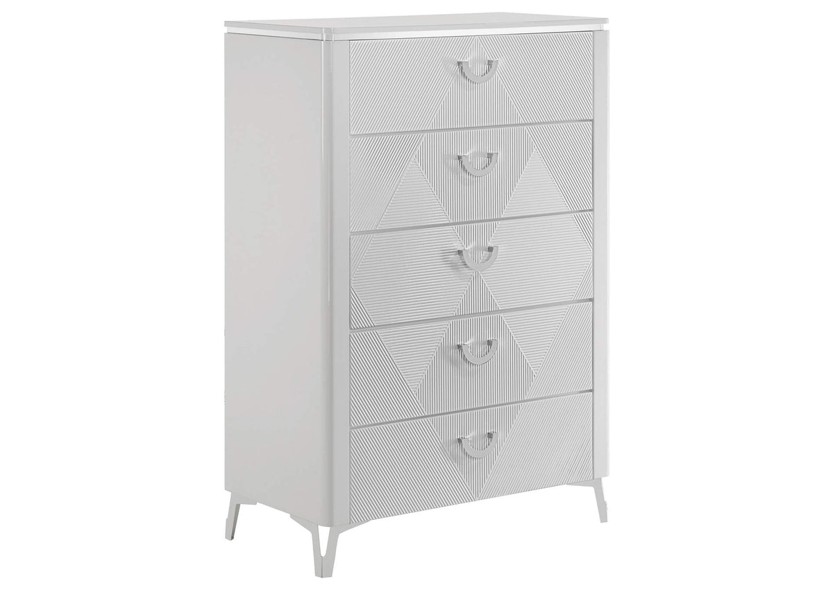 215795 Cassia 5-drawer Bedroom Chest of Drawers White High Gloss