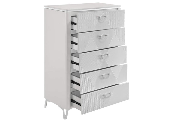 215795 Cassia 5-drawer Bedroom Chest of Drawers White High Gloss