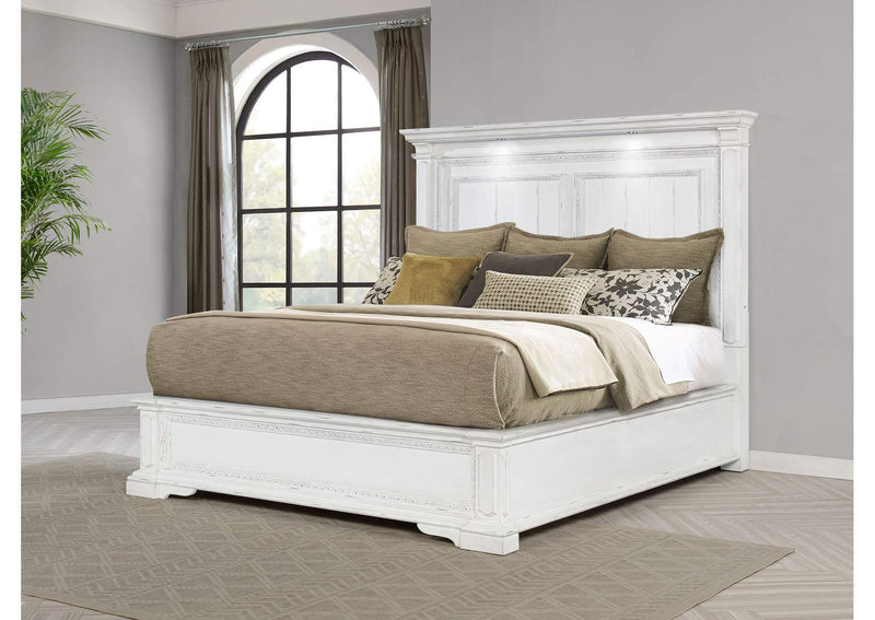 215871KE McKinney Eastern King LED Light Panel Bed Vintage White