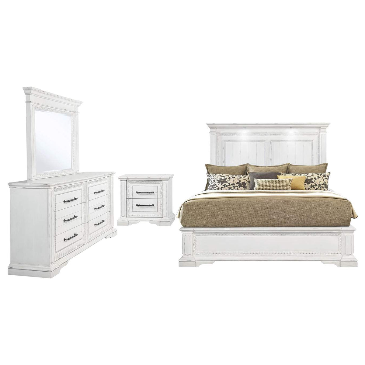 215871KW-S4 McKinney 4-piece California King Bedroom Set Vintage White