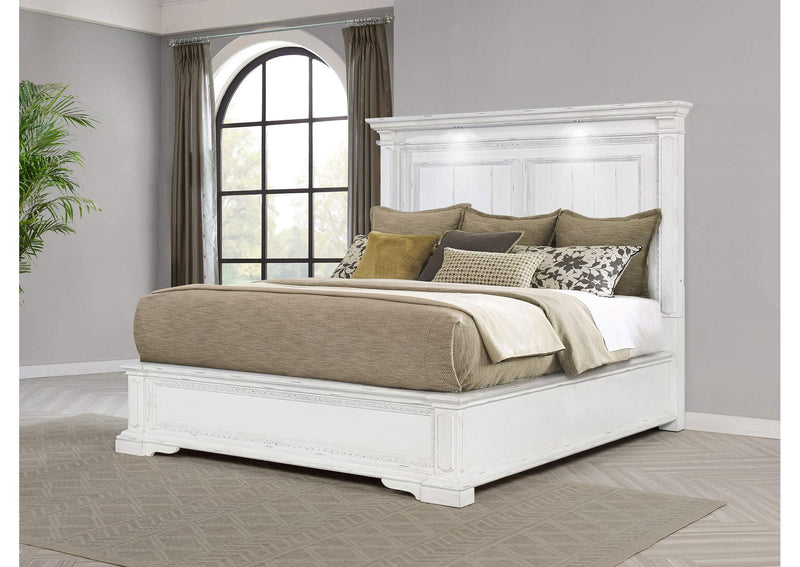 215871KW McKinney California King LED Light Panel Bed Vintage White