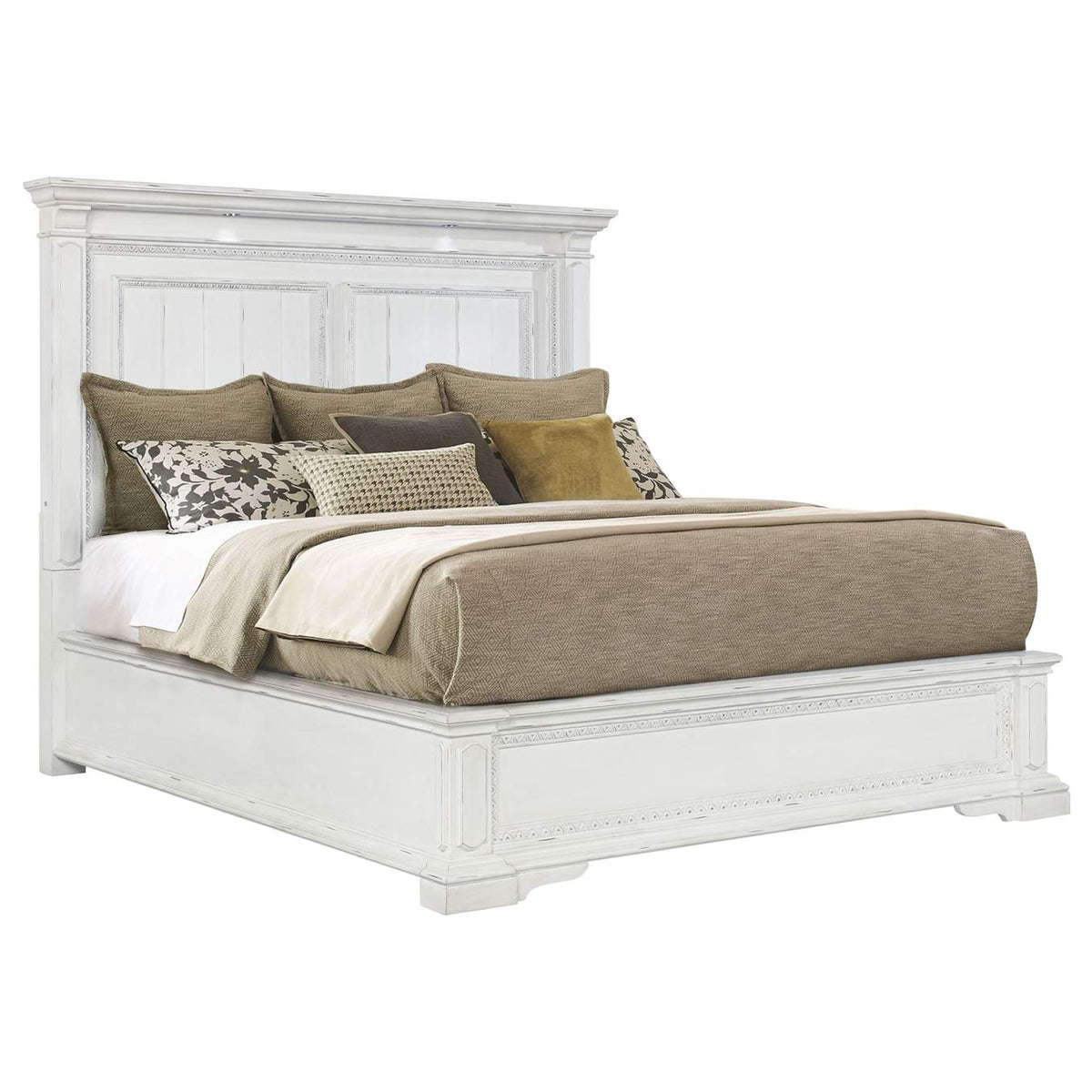215871KW McKinney California King LED Light Panel Bed Vintage White